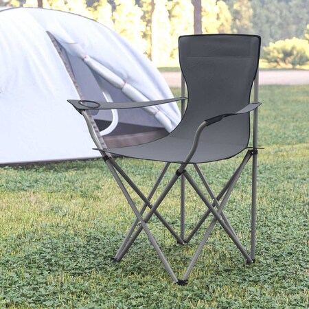 Flash Furniture Gray Folding Camping Chair with Armrest Cupholder JJ-CC303-GY-GG